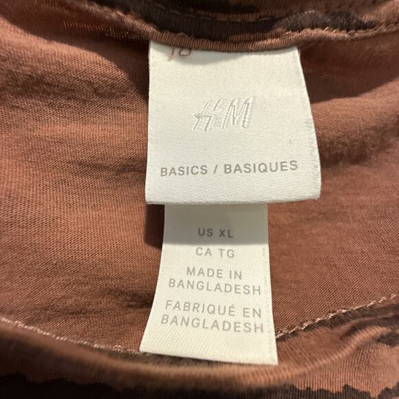 H&M Women’s Top Basic Short Sleeve Zebra Print Brown & Black High Low Hem Sz XL - Picture 4 of 7